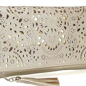 Gold Foldover Fashion Clutch Handbag 11.9x7.1 inch